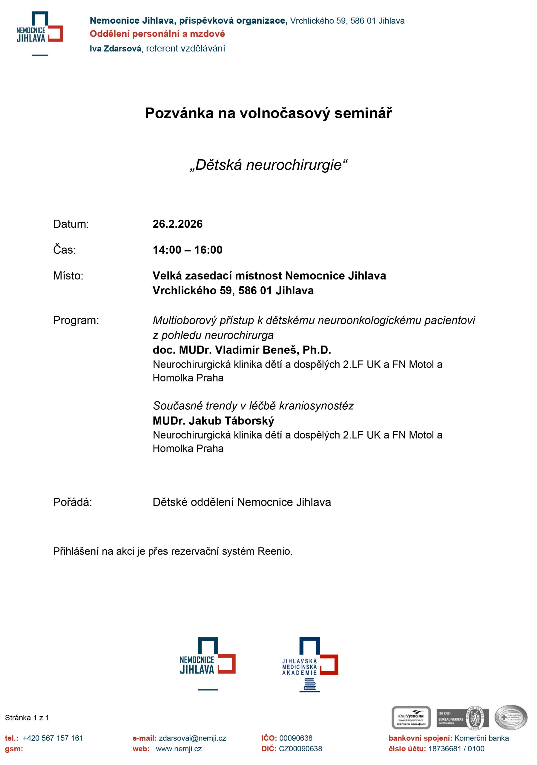 pozvánka dětská neurochirurgie