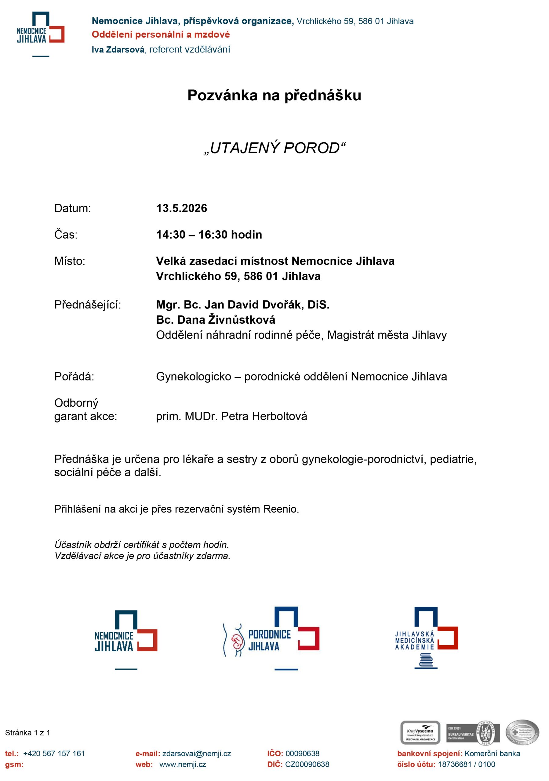 pozvánka utajený porod